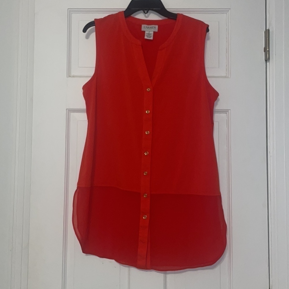 Carmen Marc Valvo Blood Orange Tank Top Blouse Small - Picture 1 of 5